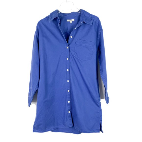 NWT Madewell Mini Shirtdress in Regenerative Chino Long Sleeve Blue Size Small S - Picture 2 of 12